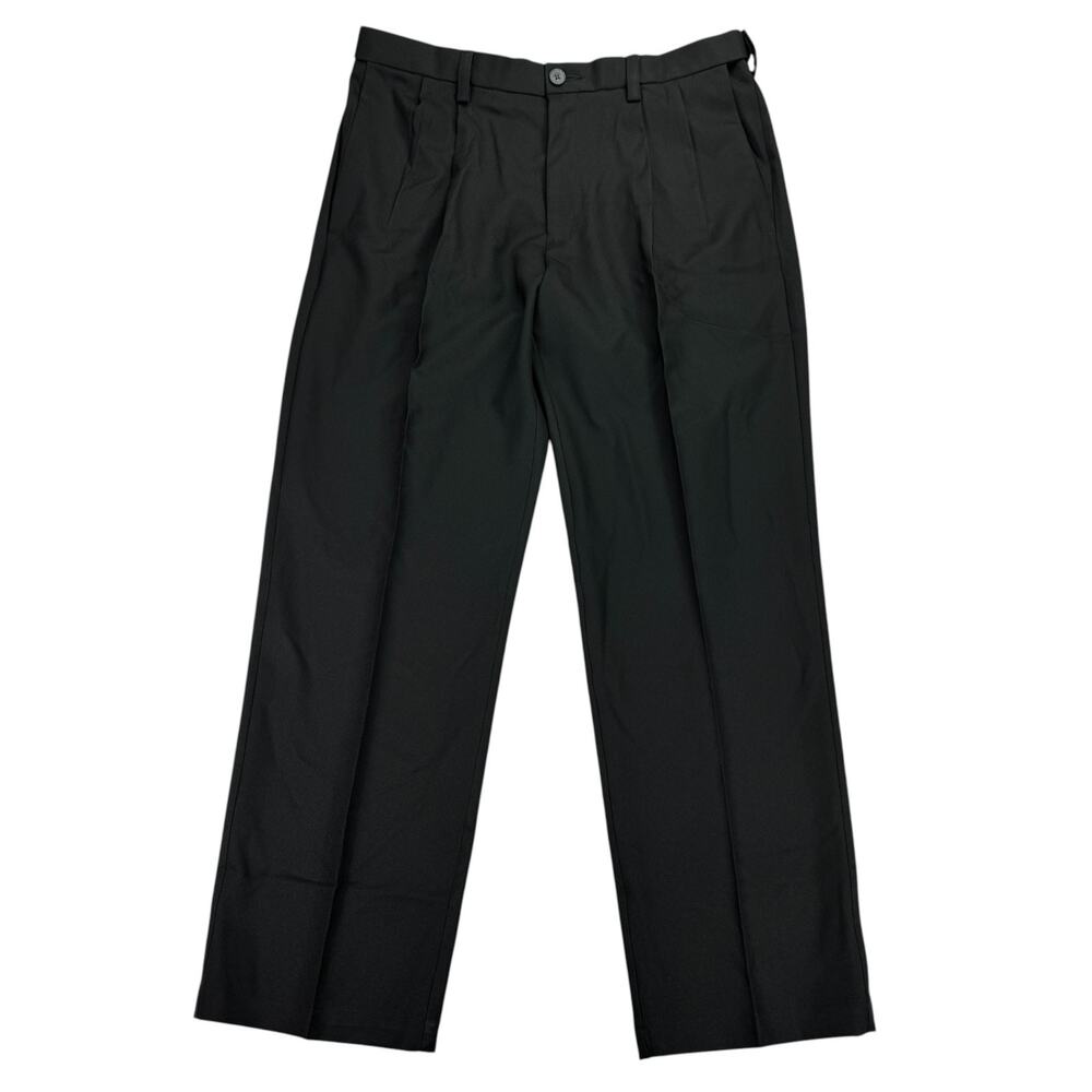 Haggar Mens Cool 18 Pro Classic Fit Pleated Stretch Dress Pants Black 34x29